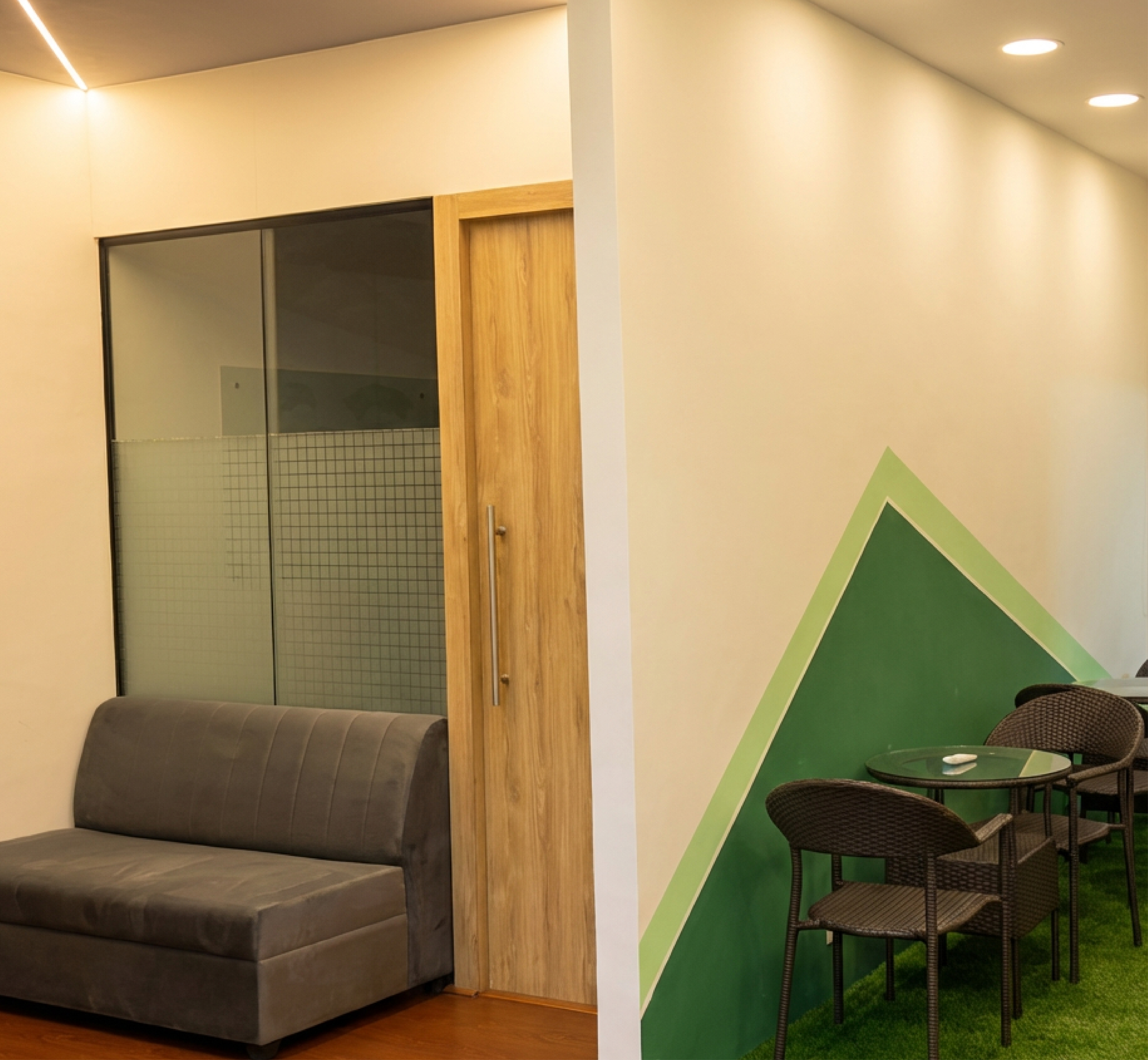 Flexi desks and couch in managed office